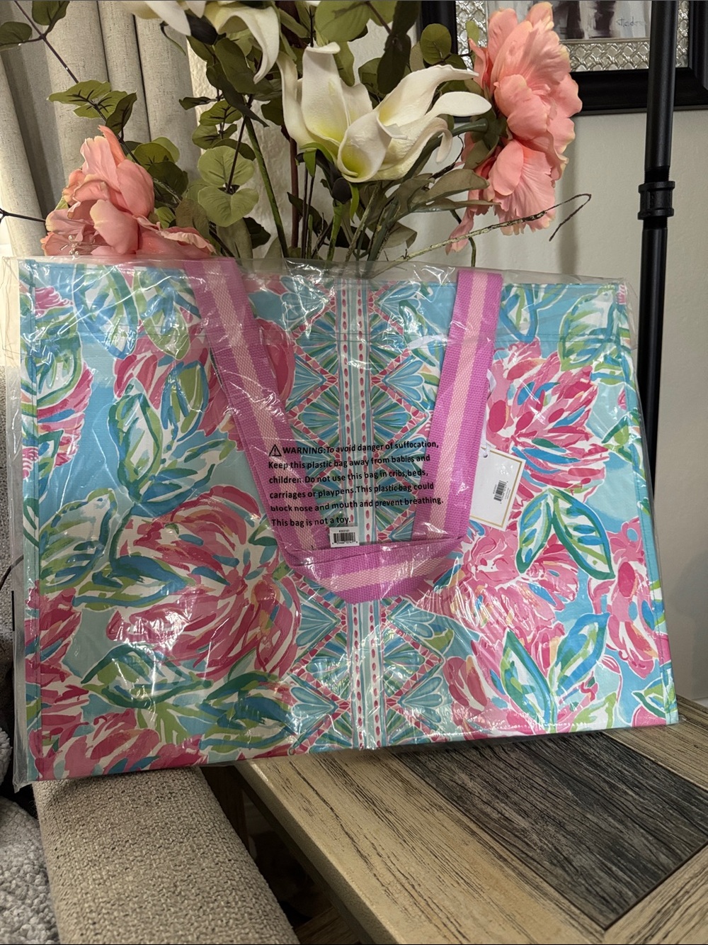 Lilly Pulitzer Pink XL and Aqua Floral Quilted Tote
